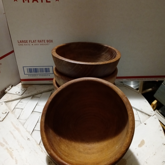 🕰PIER 1 🏯 4 SOLID WOOD SALAD BOWLS🛶🏹 A FANTASTIC VINTAGE.🎁 - Picture 7 of 7